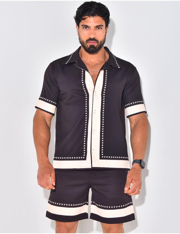 Ensemble short et chemise manches courtes à motifs étoiles Ensemble short et chemise manches courtes à motifs étoiles