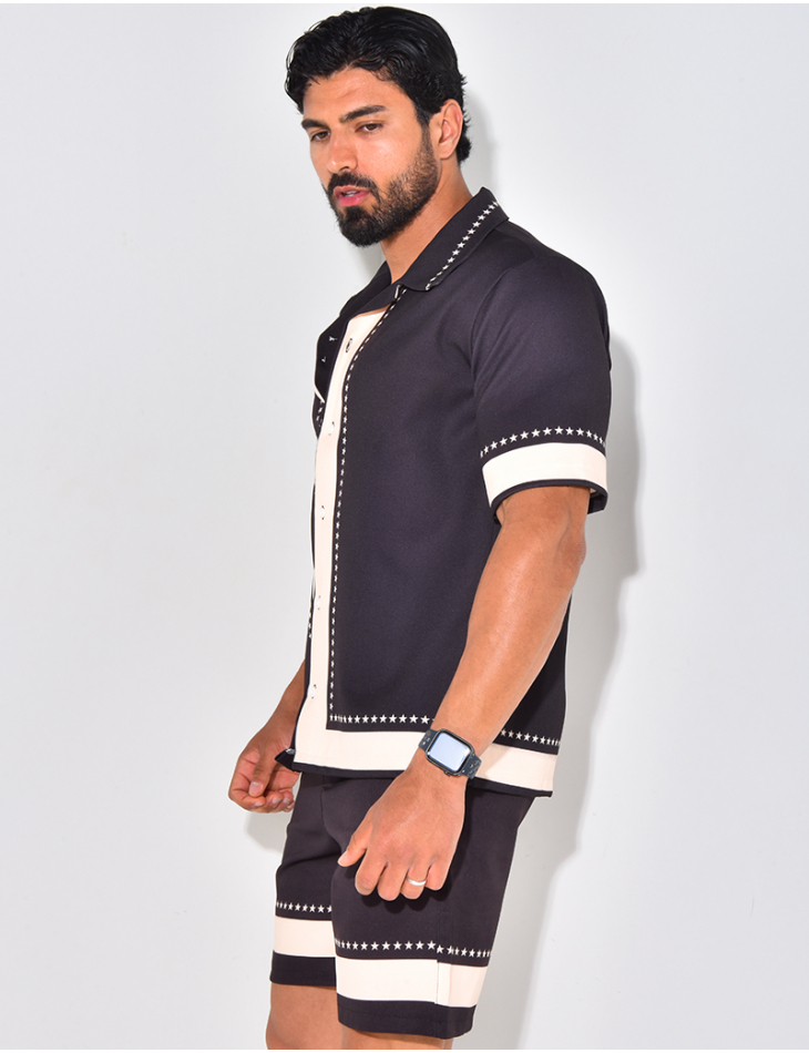 Ensemble short et chemise manches courtes à motifs étoiles Ensemble short et chemise manches courtes à motifs étoiles