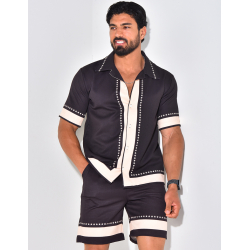 Ensemble short et chemise manches courtes à motifs étoiles Ensemble short et chemise manches courtes à motifs étoiles