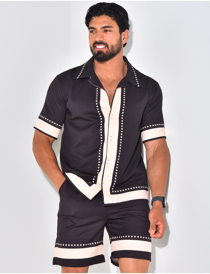 Ensemble short et chemise manches courtes à motifs étoiles Ensemble short et chemise manches courtes à motifs étoiles