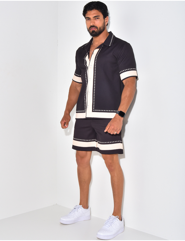 Ensemble short et chemise manches courtes à motifs étoiles Ensemble short et chemise manches courtes à motifs étoiles