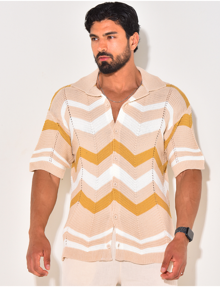 Chemise côtelée à rayures en zig zag Chemise côtelée à rayures en zig zag