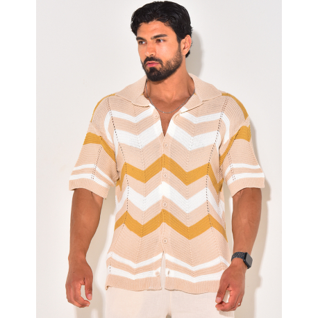Chemise côtelée à rayures en zig zag Chemise côtelée à rayures en zig zag