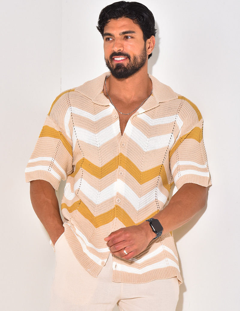 Chemise côtelée à rayures en zig zag