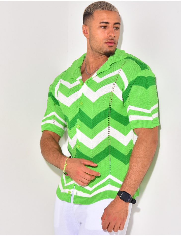 Chemise côtelée à rayures en zig zag Chemise côtelée à rayures en zig zag