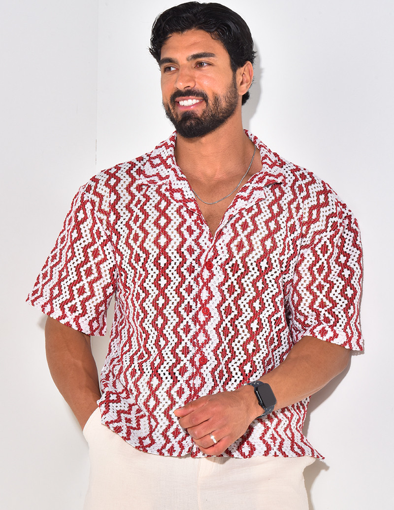 Chemise manches courtes ajourée à motifs