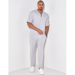 Ensemble pantalon et chemise manches courtes texturé Ensemble pantalon et chemise manches courtes texturé