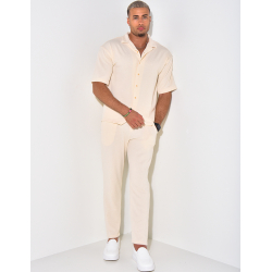 Ensemble pantalon et chemise manches courtes texturé Ensemble pantalon et chemise manches courtes texturé