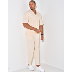 Ensemble pantalon et chemise manches courtes texturé Ensemble pantalon et chemise manches courtes texturé