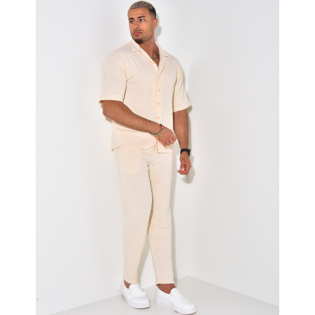 Ensemble pantalon et chemise manches courtes texturé Ensemble pantalon et chemise manches courtes texturé