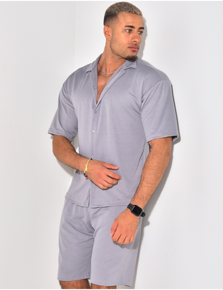 Ensemble short et chemise manches courtes texturé Ensemble short et chemise manches courtes texturé