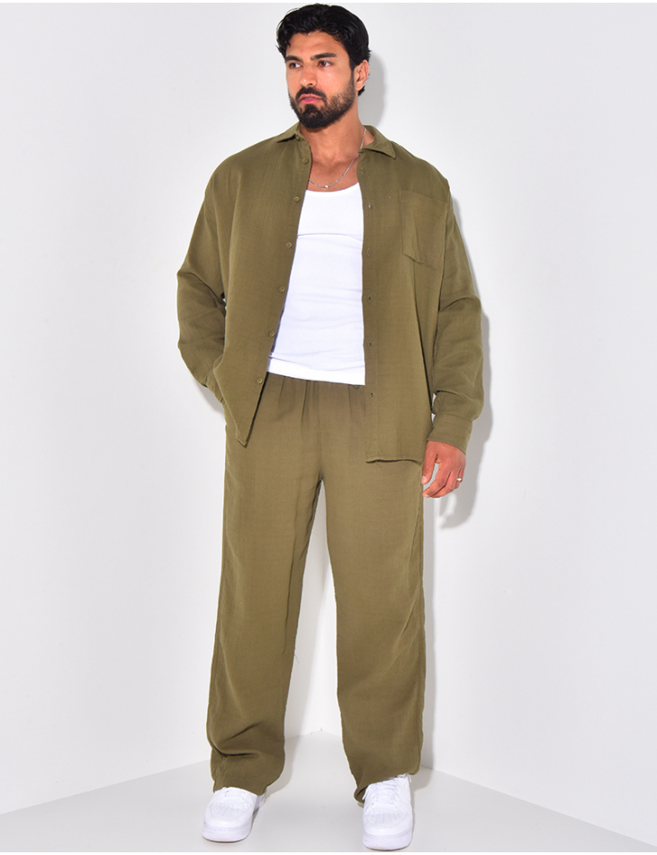 Ensemble pantalon et chemise manches longues oversize en coton