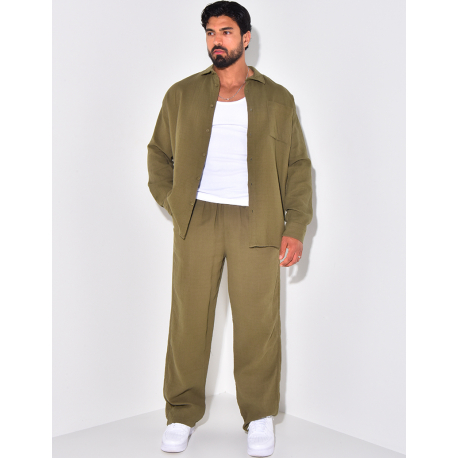 Ensemble pantalon et chemise manches longues oversize en coton
