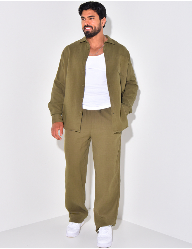 Ensemble pantalon et chemise manches longues oversize en coton
