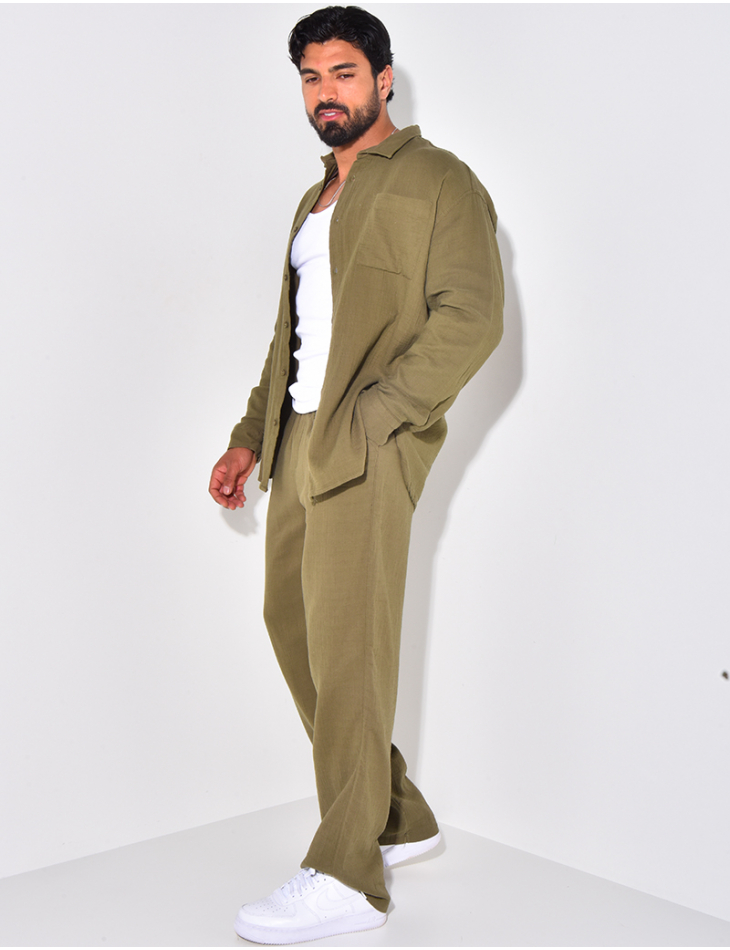 Ensemble pantalon et chemise manches longues oversize en coton