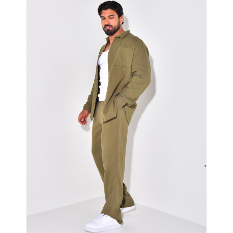 Ensemble pantalon et chemise manches longues oversize en coton