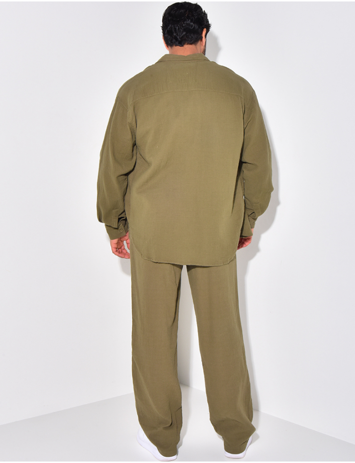 Ensemble pantalon et chemise manches longues oversize en coton