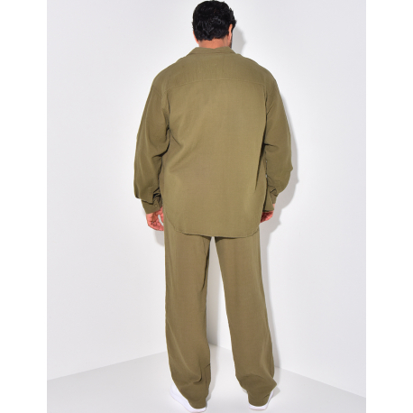 Ensemble pantalon et chemise manches longues oversize en coton