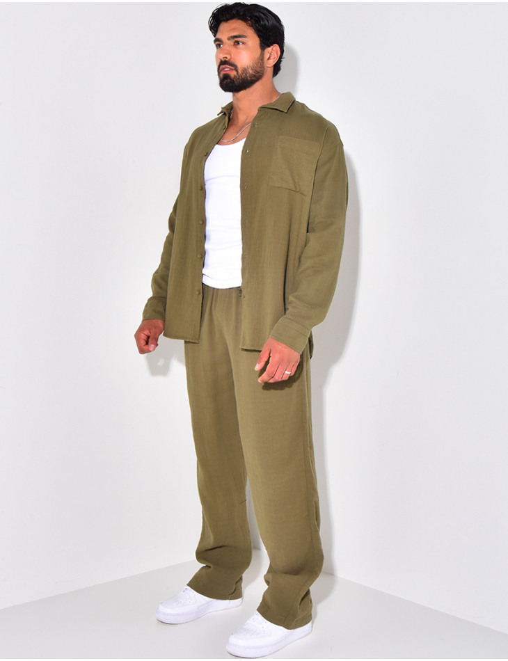 Ensemble pantalon et chemise manches longues oversize en coton