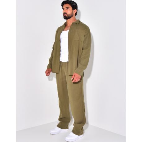 Ensemble pantalon et chemise manches longues oversize en coton