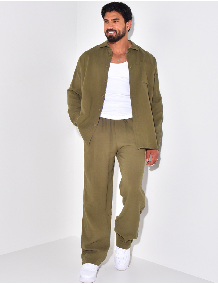 Ensemble pantalon et chemise manches longues oversize en coton