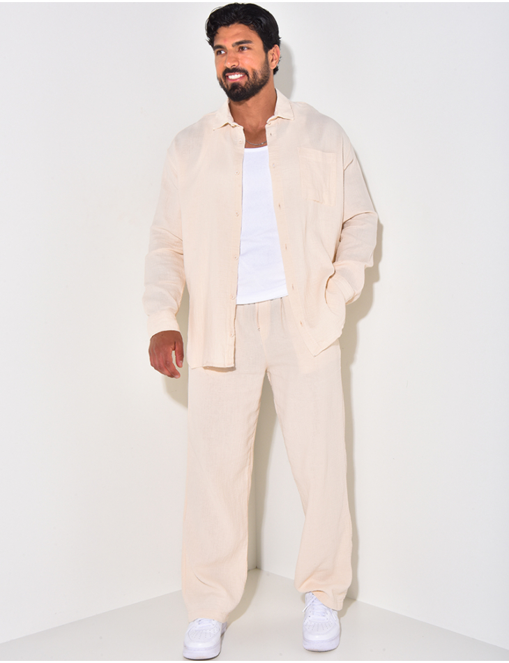 Ensemble pantalon et chemise manches longues oversize en coton Ensemble pantalon et chemise manches longues oversize en coton