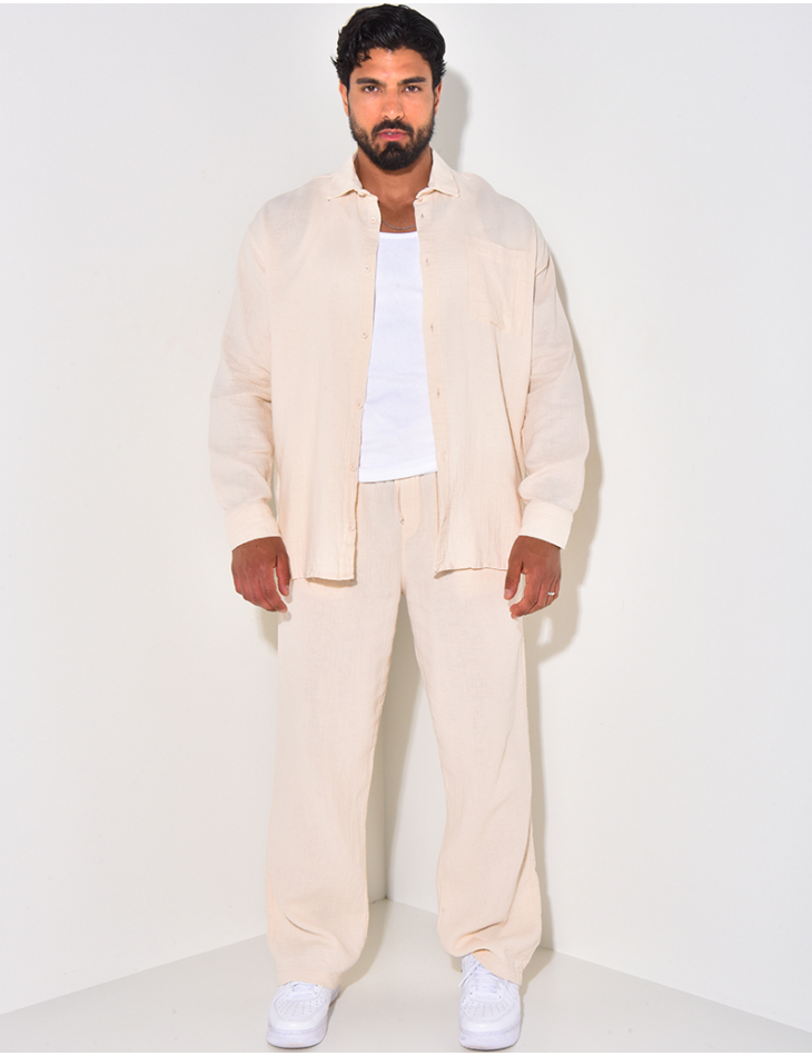 Ensemble pantalon et chemise manches longues oversize en coton Ensemble pantalon et chemise manches longues oversize en coton