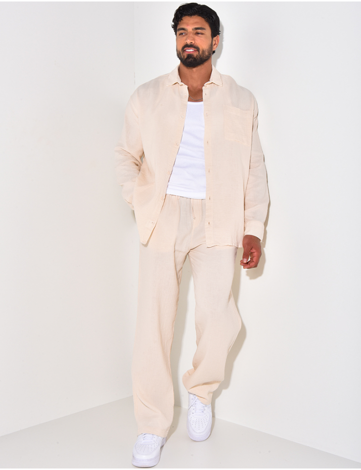 Ensemble pantalon et chemise manches longues oversize en coton Ensemble pantalon et chemise manches longues oversize en coton