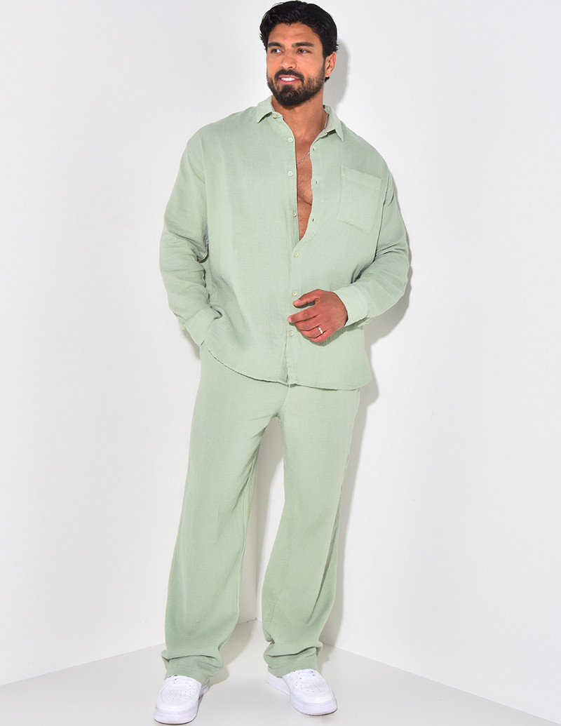 Ensemble pantalon et chemise manches longues oversize en coton