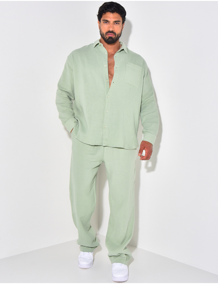 Ensemble pantalon et chemise manches longues oversize en coton Ensemble pantalon et chemise manches longues oversize en coton