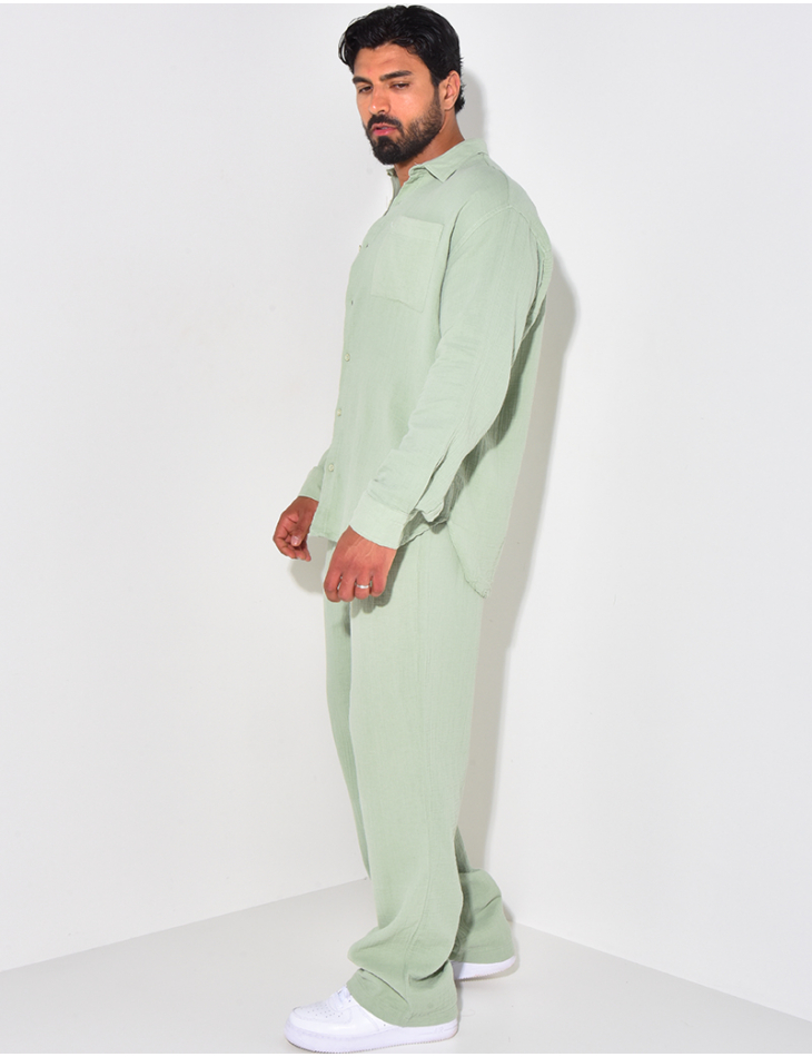 Ensemble pantalon et chemise manches longues oversize en coton Ensemble pantalon et chemise manches longues oversize en coton