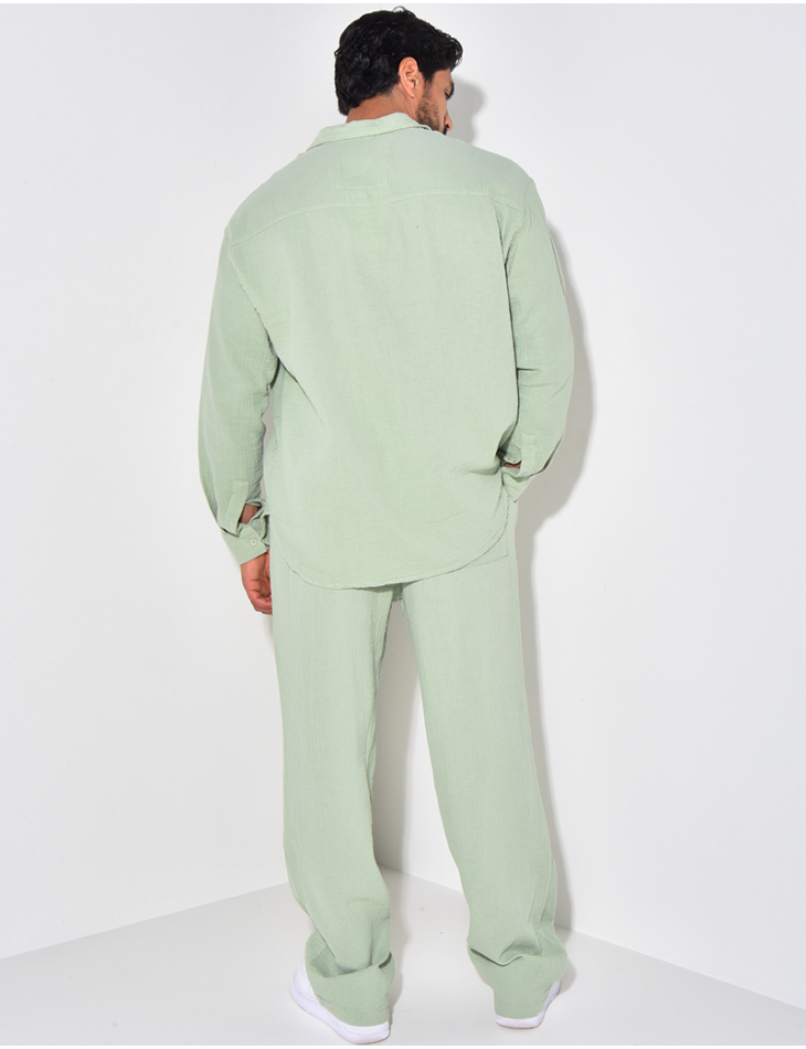 Ensemble pantalon et chemise manches longues oversize en coton Ensemble pantalon et chemise manches longues oversize en coton
