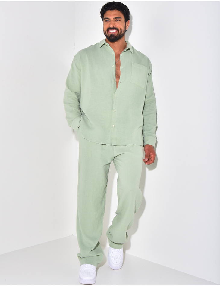 Ensemble pantalon et chemise manches longues oversize en coton Ensemble pantalon et chemise manches longues oversize en coton