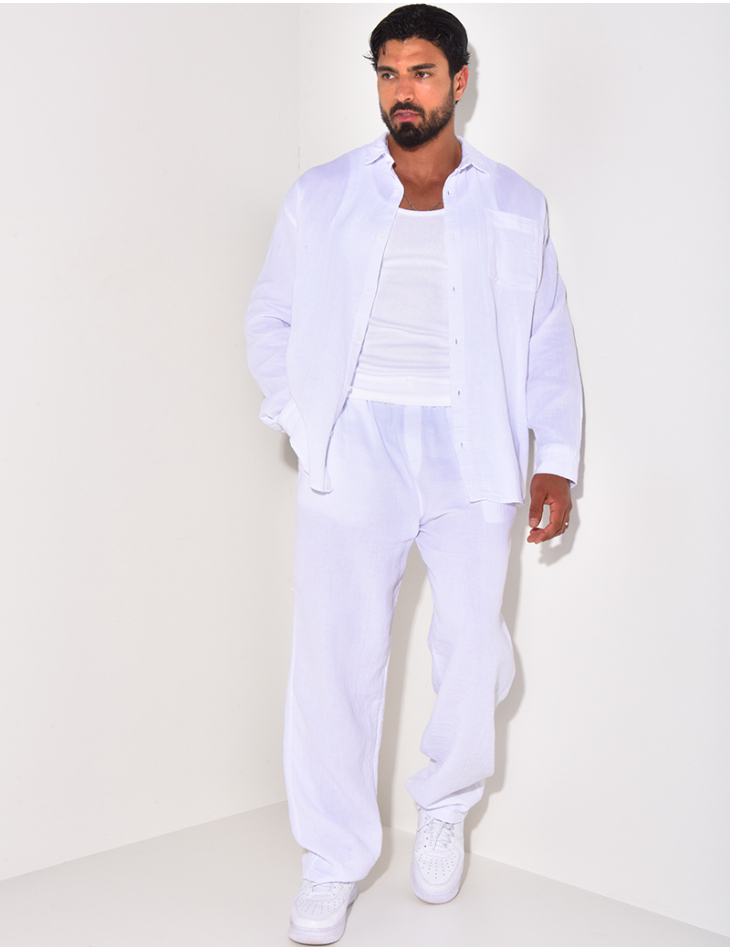 Ensemble pantalon et chemise manches longues oversize en coton Ensemble pantalon et chemise manches longues oversize en coton