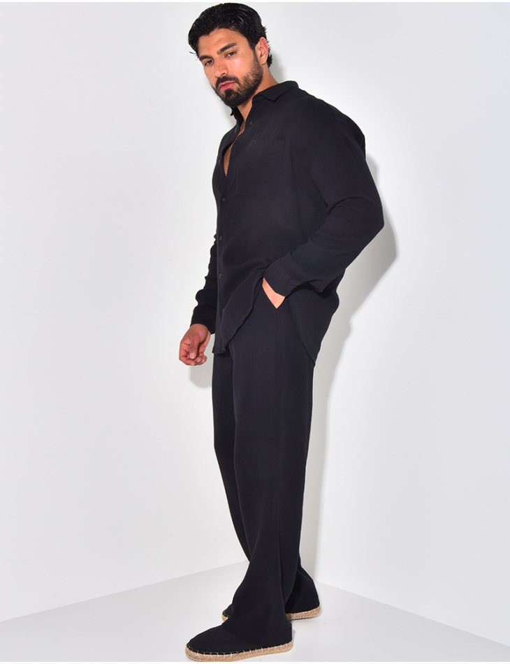 Ensemble pantalon et chemise manches longues oversize en coton Ensemble pantalon et chemise manches longues oversize en coton