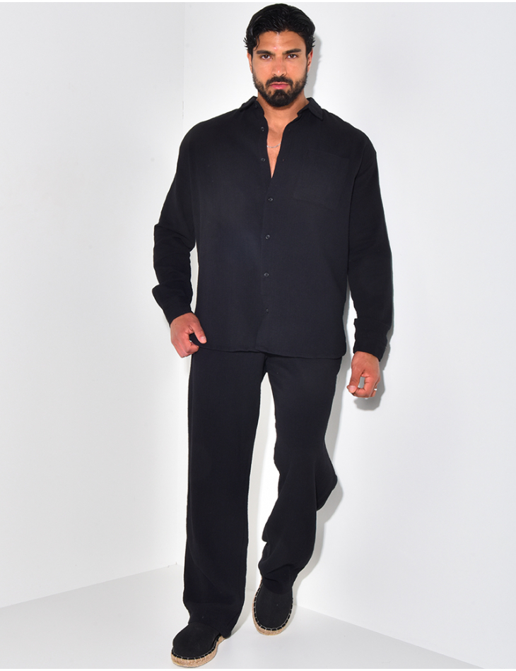 Ensemble pantalon et chemise manches longues oversize en coton Ensemble pantalon et chemise manches longues oversize en coton