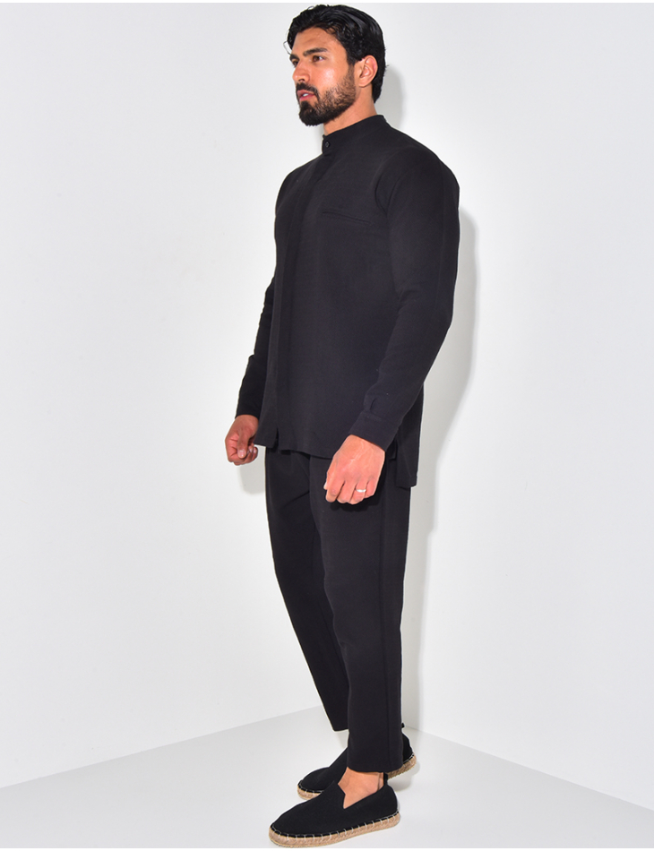 Ensemble pantalon et chemise à col rond texturé Ensemble pantalon et chemise à col rond texturé