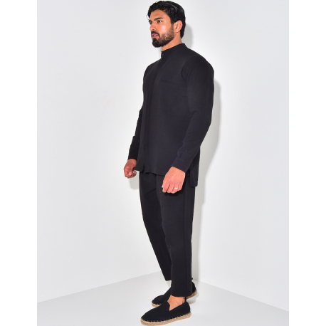 Ensemble pantalon et chemise à col rond texturé Ensemble pantalon et chemise à col rond texturé