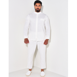 Ensemble pantalon et chemise à col rond texturé Ensemble pantalon et chemise à col rond texturé