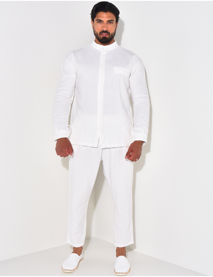 Ensemble pantalon et chemise à col rond texturé Ensemble pantalon et chemise à col rond texturé