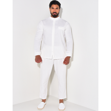 Ensemble pantalon et chemise à col rond texturé Ensemble pantalon et chemise à col rond texturé