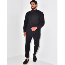 Ensemble pantalon et chemise à col rond texturé Ensemble pantalon et chemise à col rond texturé