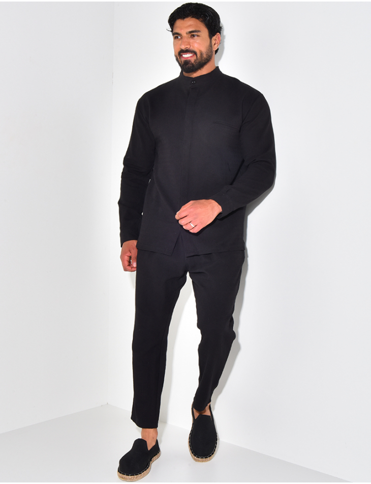 Ensemble pantalon et chemise à col rond texturé Ensemble pantalon et chemise à col rond texturé