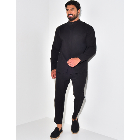 Ensemble pantalon et chemise à col rond texturé Ensemble pantalon et chemise à col rond texturé