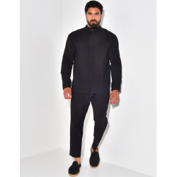 Ensemble pantalon et chemise à col rond texturé Ensemble pantalon et chemise à col rond texturé