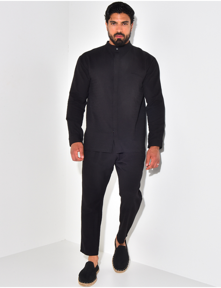 Ensemble pantalon et chemise à col rond texturé Ensemble pantalon et chemise à col rond texturé
