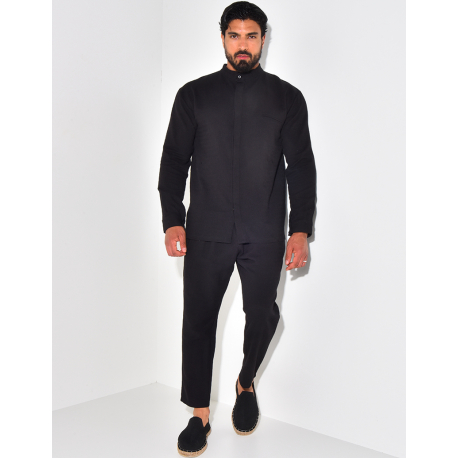 Ensemble pantalon et chemise à col rond texturé Ensemble pantalon et chemise à col rond texturé