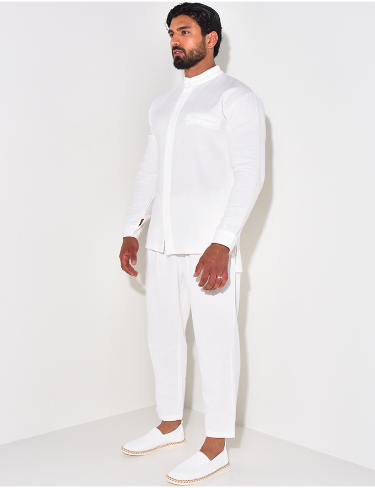 Ensemble pantalon et chemise à col rond texturé Ensemble pantalon et chemise à col rond texturé