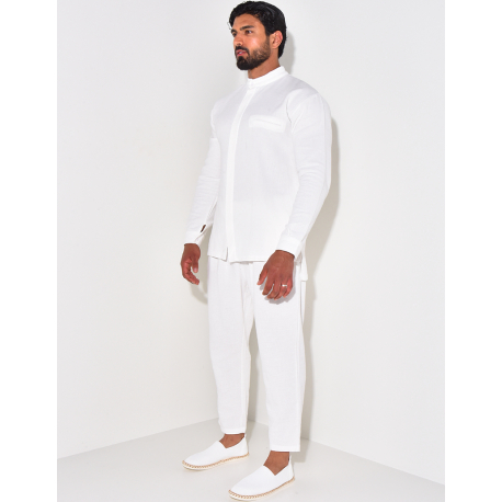 Ensemble pantalon et chemise à col rond texturé Ensemble pantalon et chemise à col rond texturé