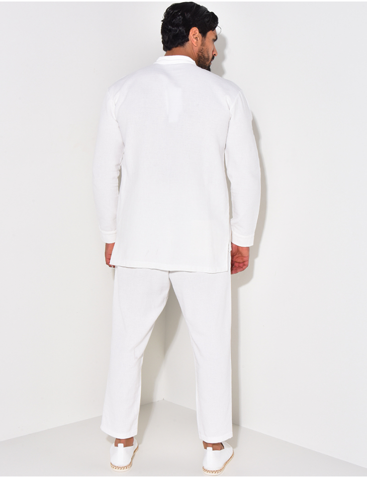 Ensemble pantalon et chemise à col rond texturé Ensemble pantalon et chemise à col rond texturé
